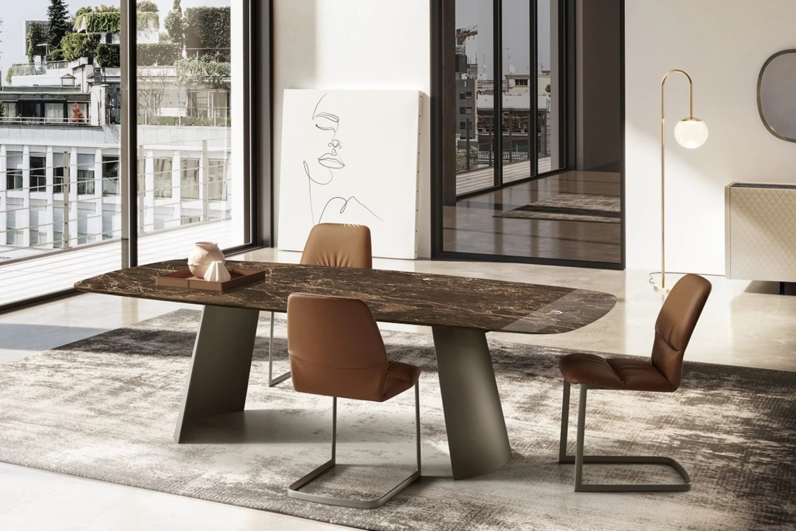 Dorian with Marble Top Dining Table by Eforma - Image 2