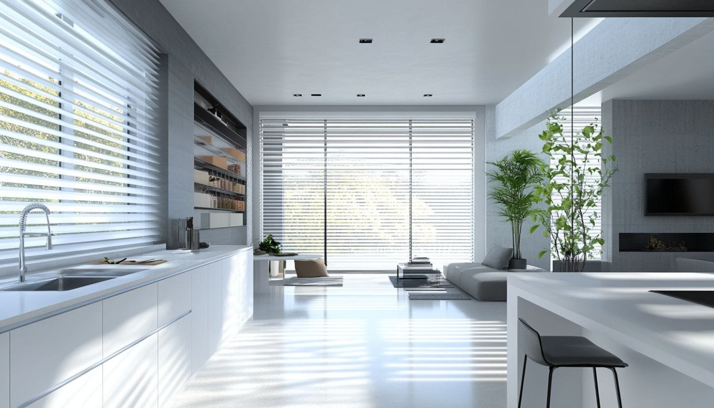 white blinds luxury kitchen