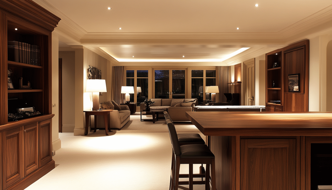 Modern living room with bespoke joinery and custom furniture in Lagos.