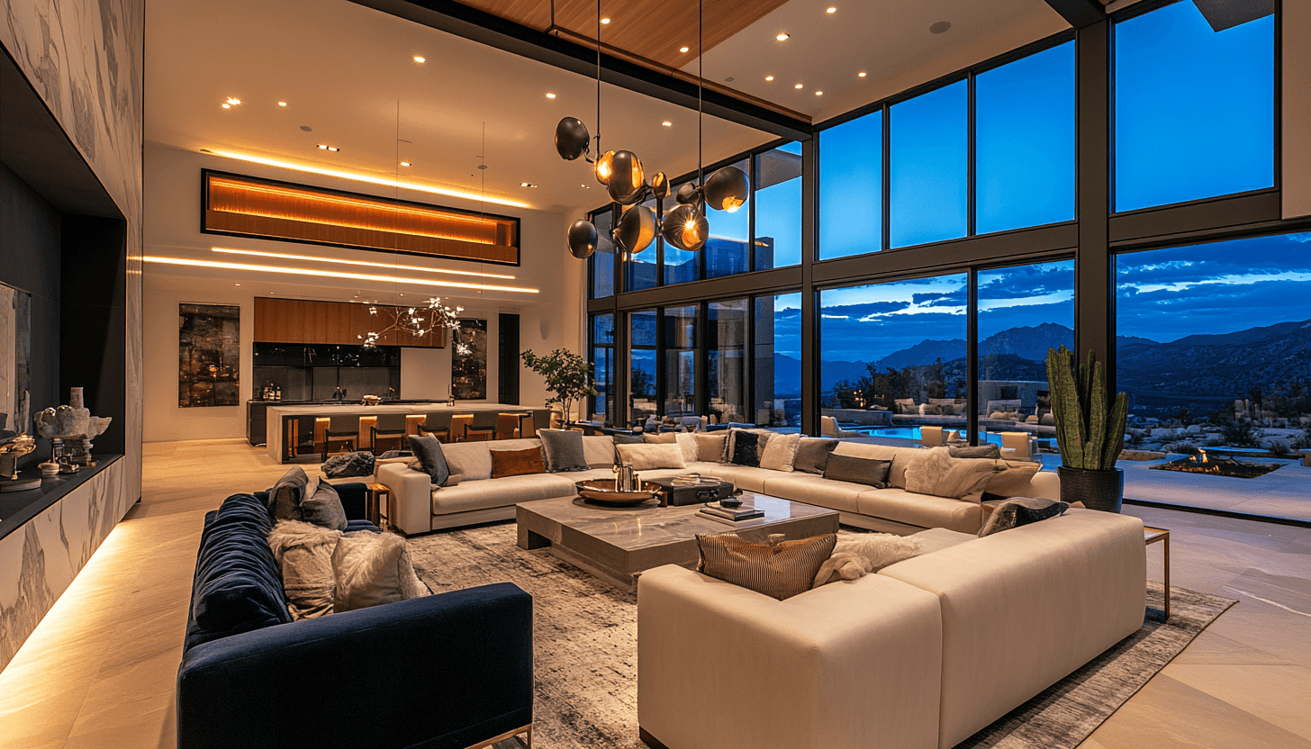 Luxury living room with sectional sofa and sleek coffee table, ideal for furniture packages for a Lagos or Abuja luxury home.