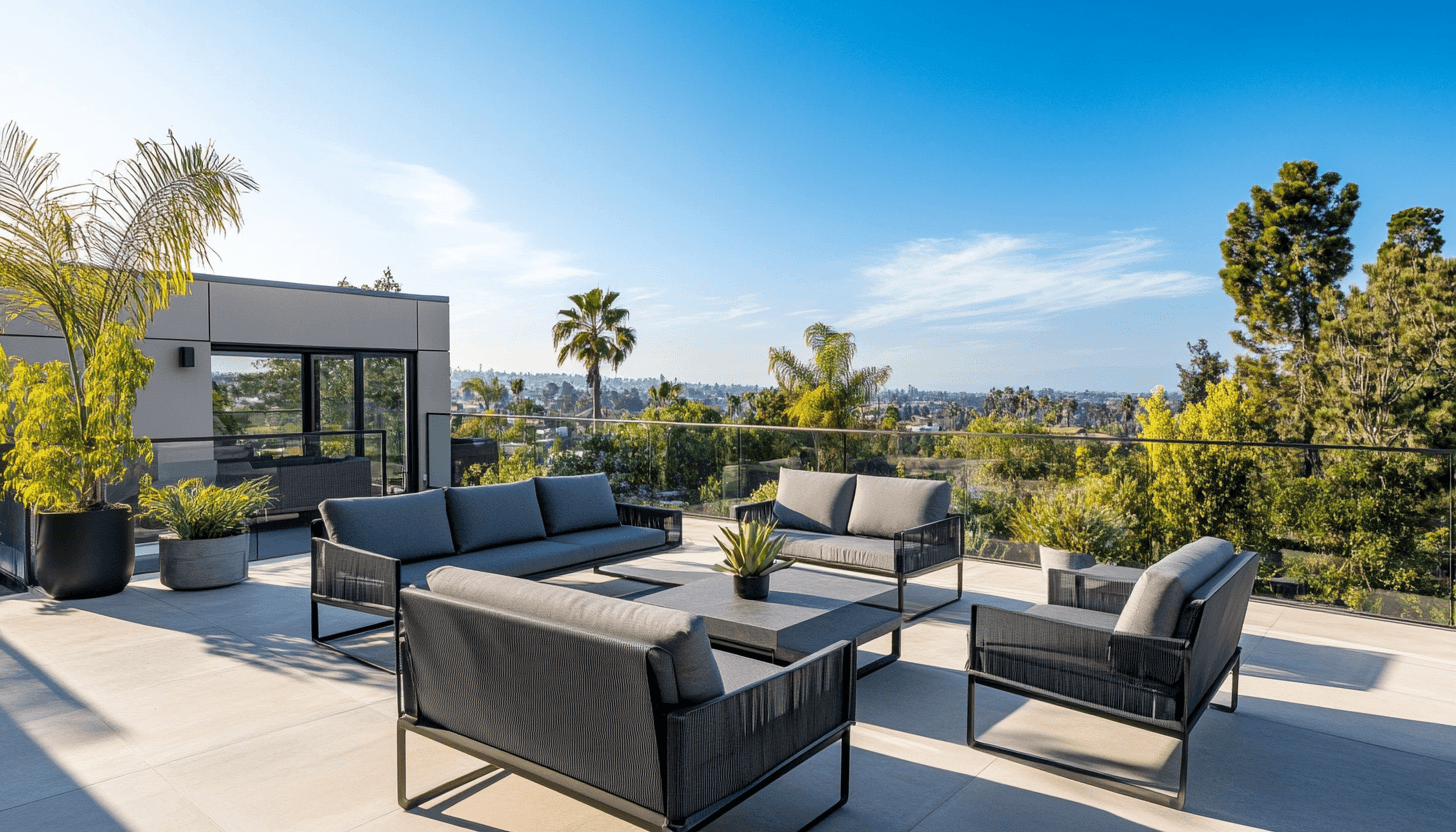Modern outdoor furniture set with aluminium frame in a villa terrace garden setting for a Lagos or Abuja luxury home.
