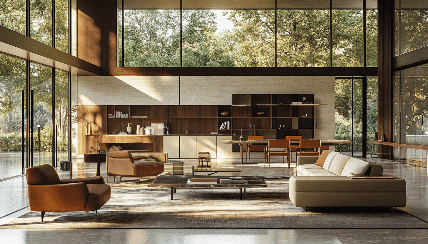 Modern living room with leather armchairs and cream sofa, furniture packages Lagos