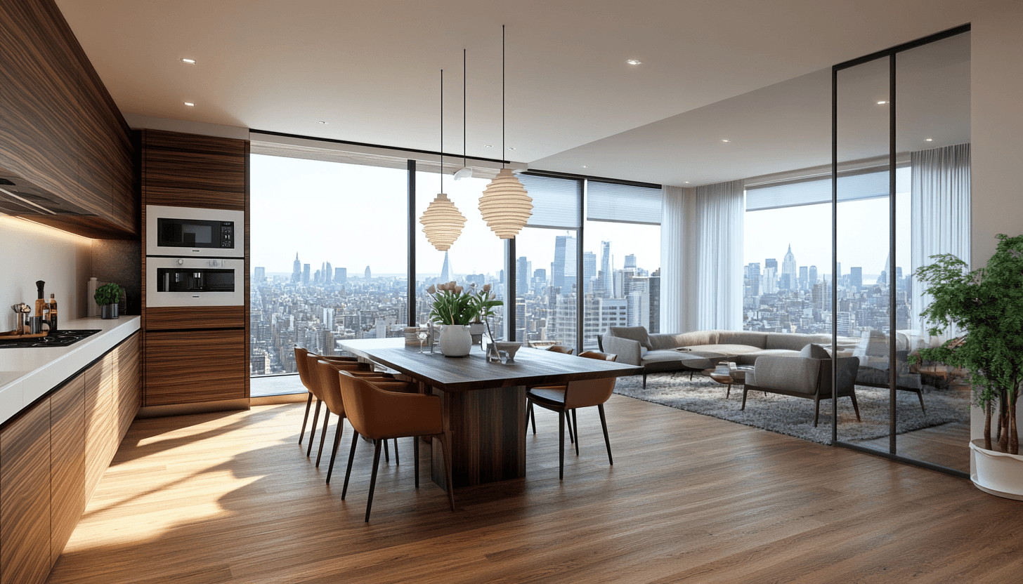 Modern furniture packages with dining set and living room sofas in luxury apartment for a Lagos or Abuja luxury home.