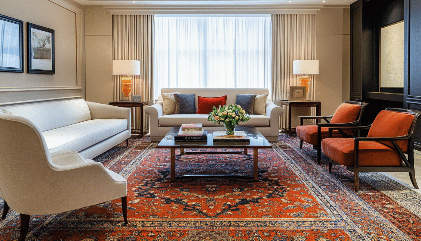 Hand knotted Persian rug with rich red and blue colours and detailed patterns. Hand knotted Persian rug with rich red and blue colours and detailed patterns.