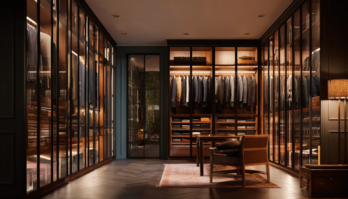 Spacious walk-in fitted wardrobes with ample shelving.