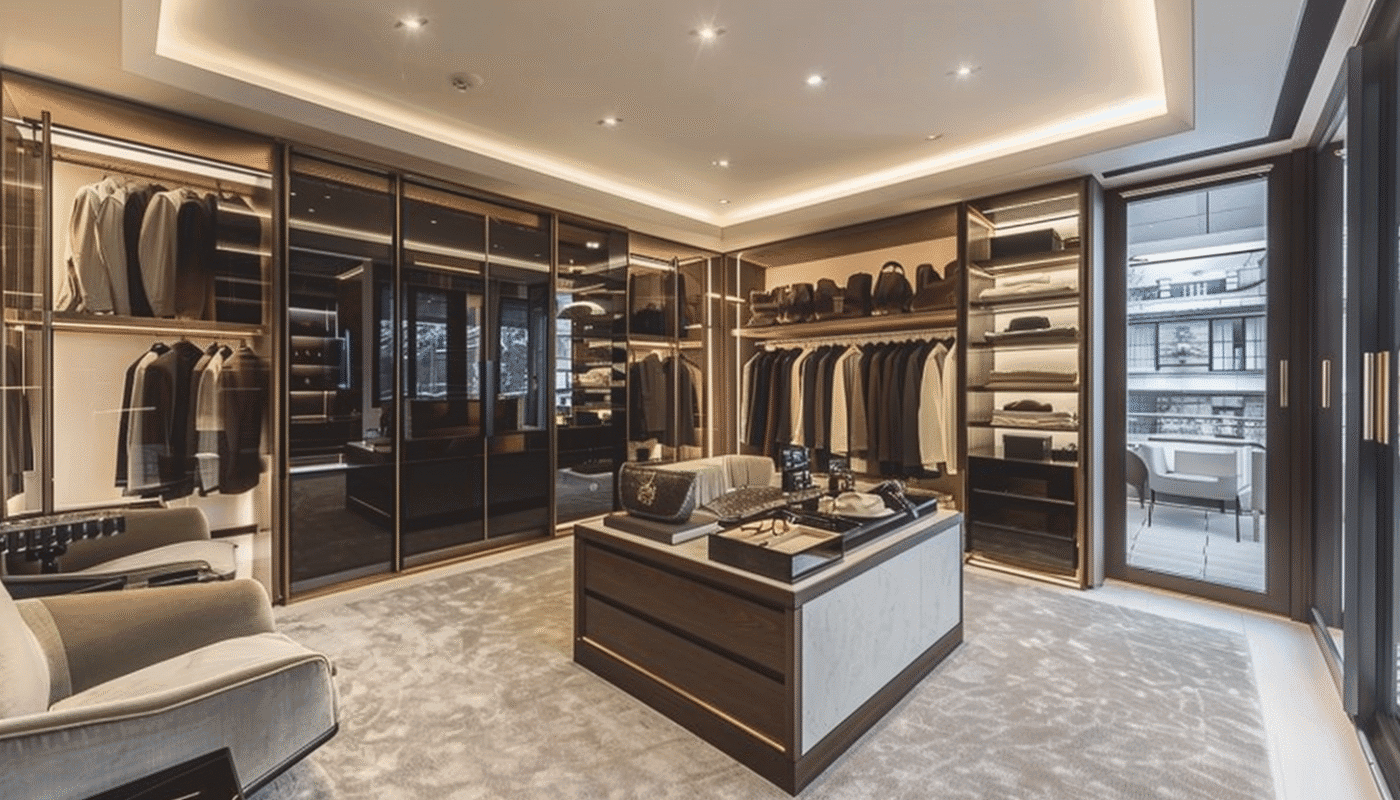 Contemporary bedroom with a luxurious wardrobe design.
