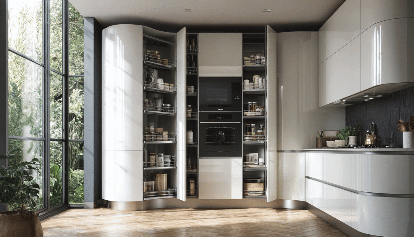 Compact luxury kitchen featuring sleek cabinets designed for small kitchen spaces.