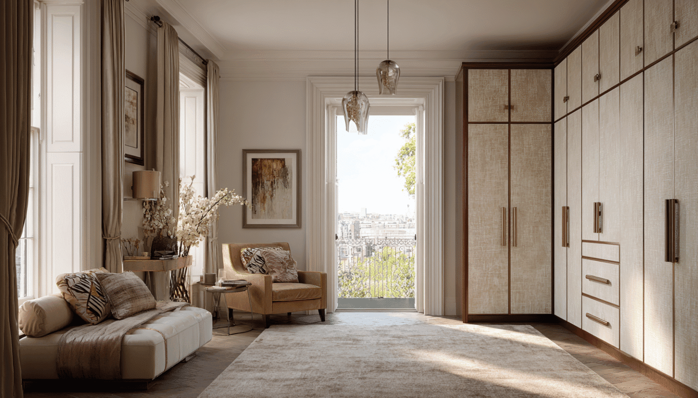 Sophisticated and elegant luxury wardrobe design with ample storage space.