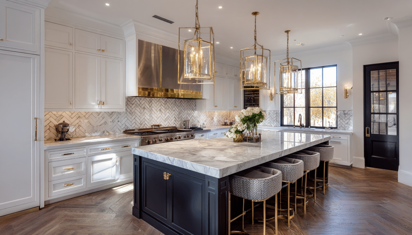 Classic kitchen renovations with modern fixtures and gold accents