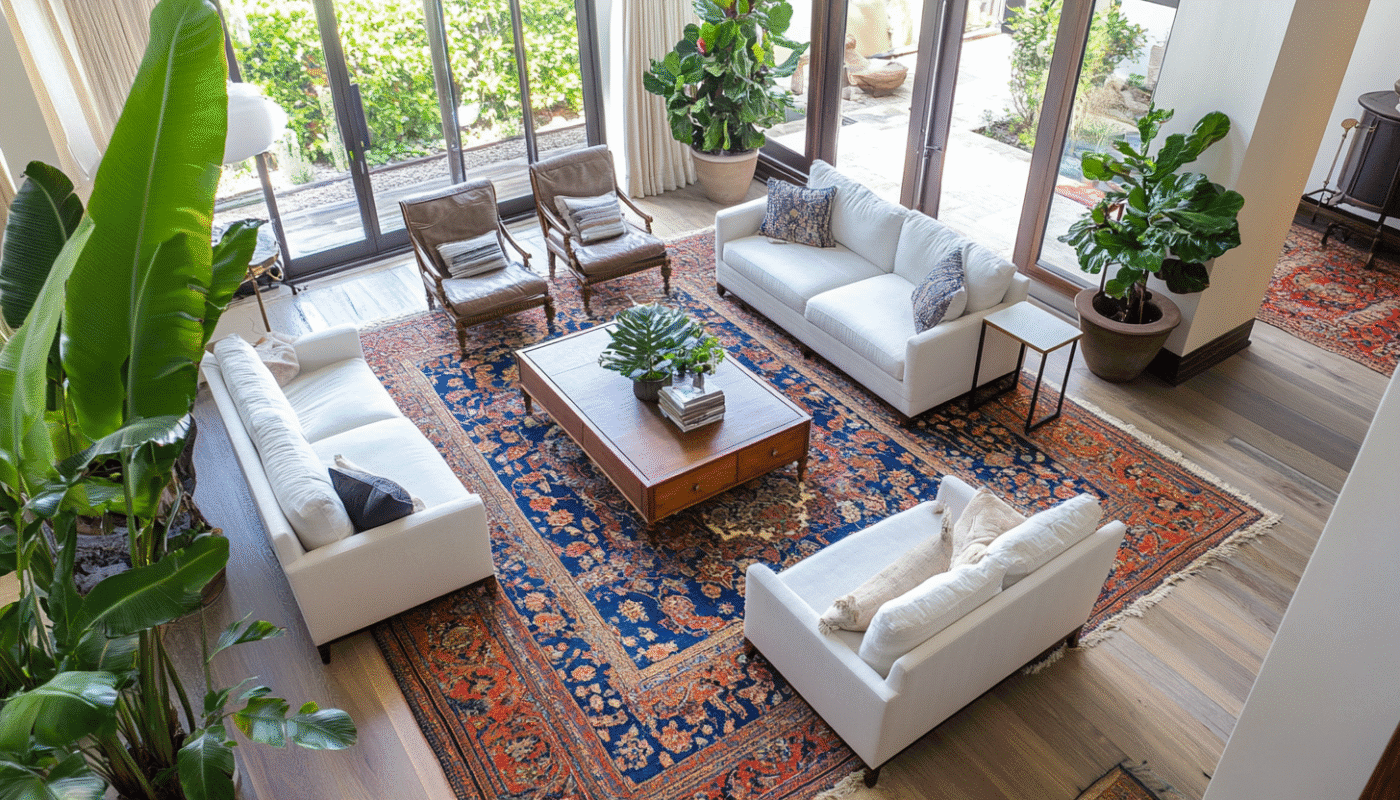 Hands weaving a traditional hand-knotted Persian rug showing craftsmanship details.