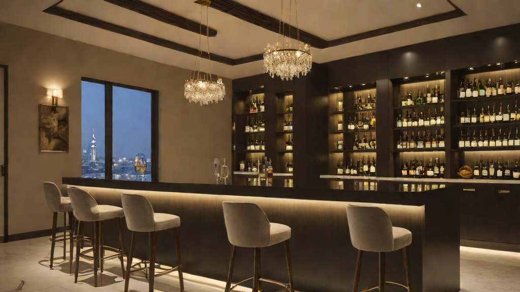 Luxury home bar design in Lagos with bespoke joinery and premium lighting