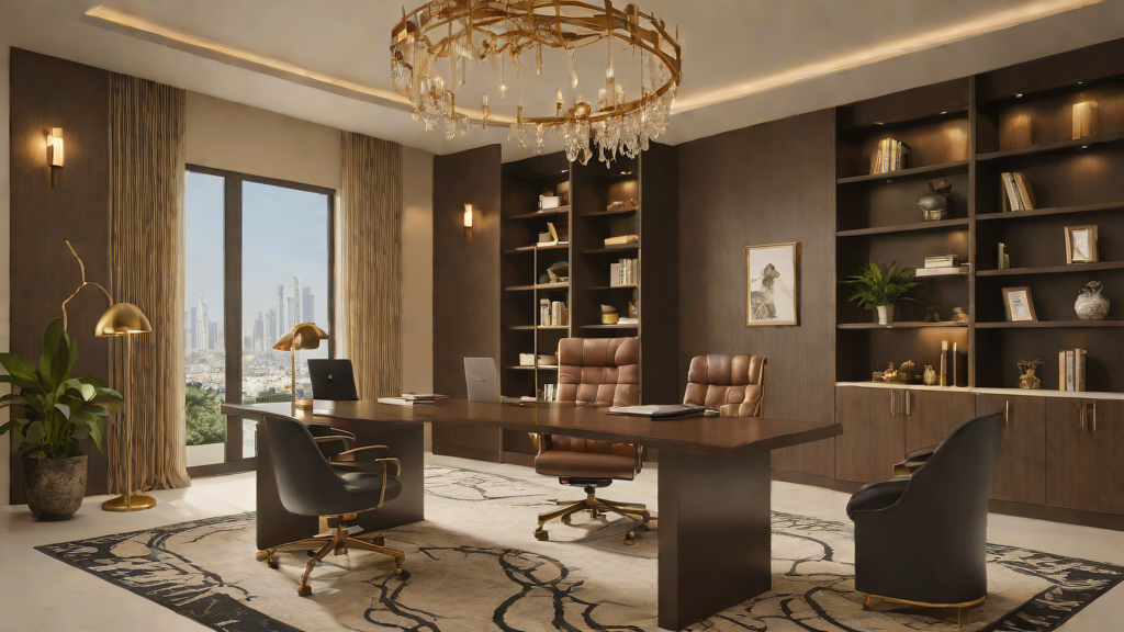 Luxury home office design in Lagos with executive desk and statement lighting