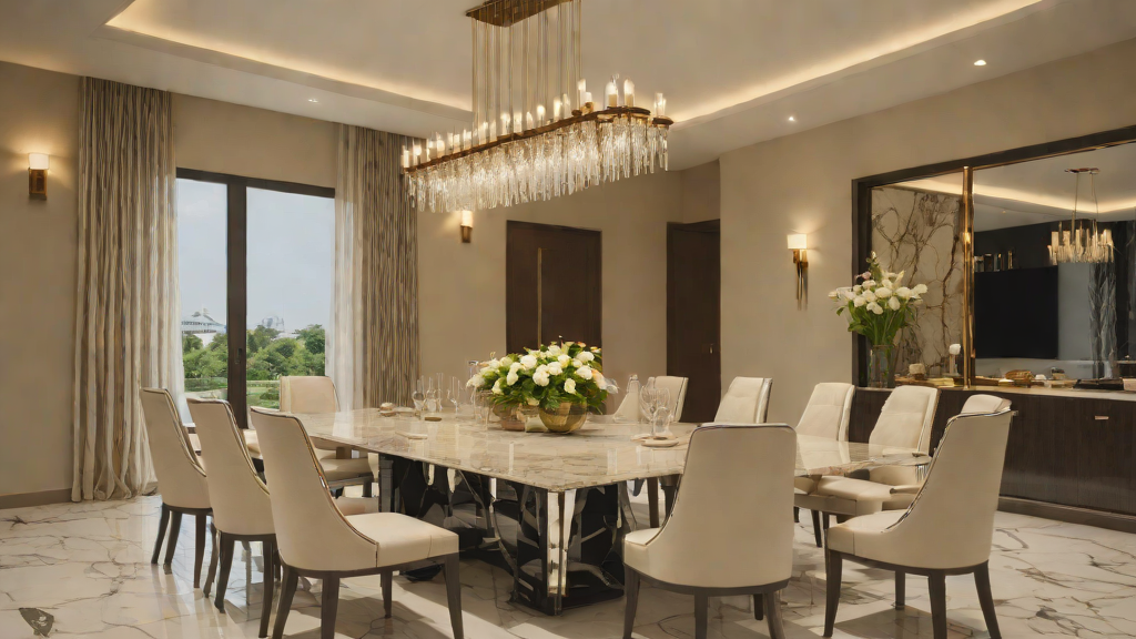 Luxury marble dining table in an elegant Lagos home interior