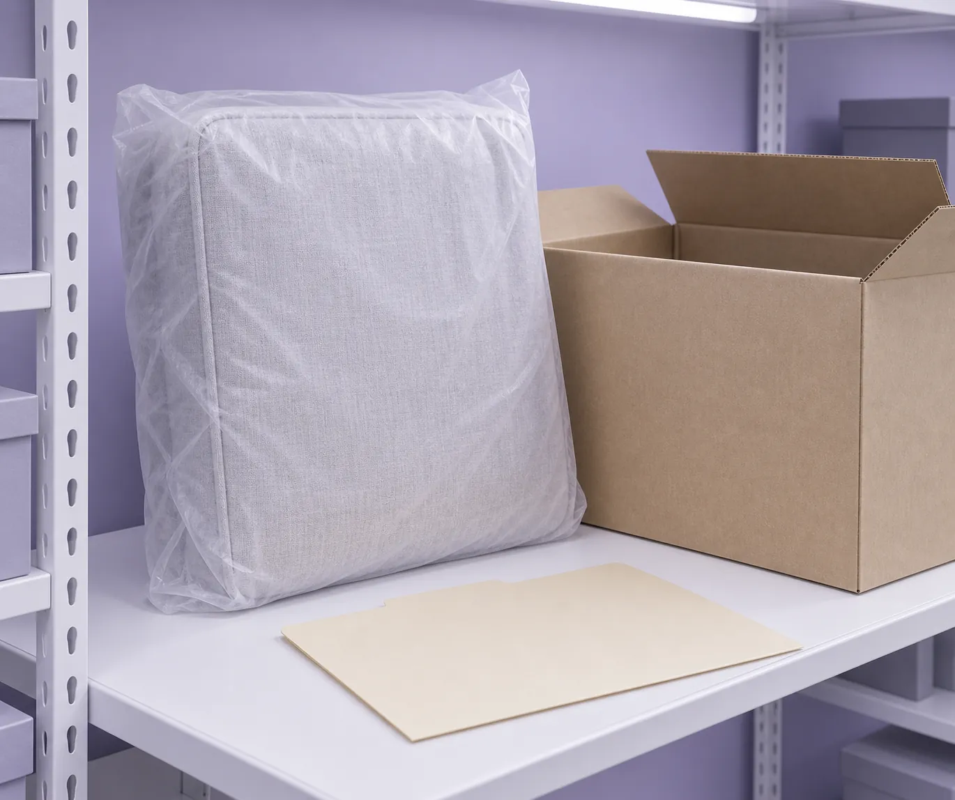 Illustrative wrapped replacement cushion inner beside a carton, not a claim of FCI spare-parts stock
