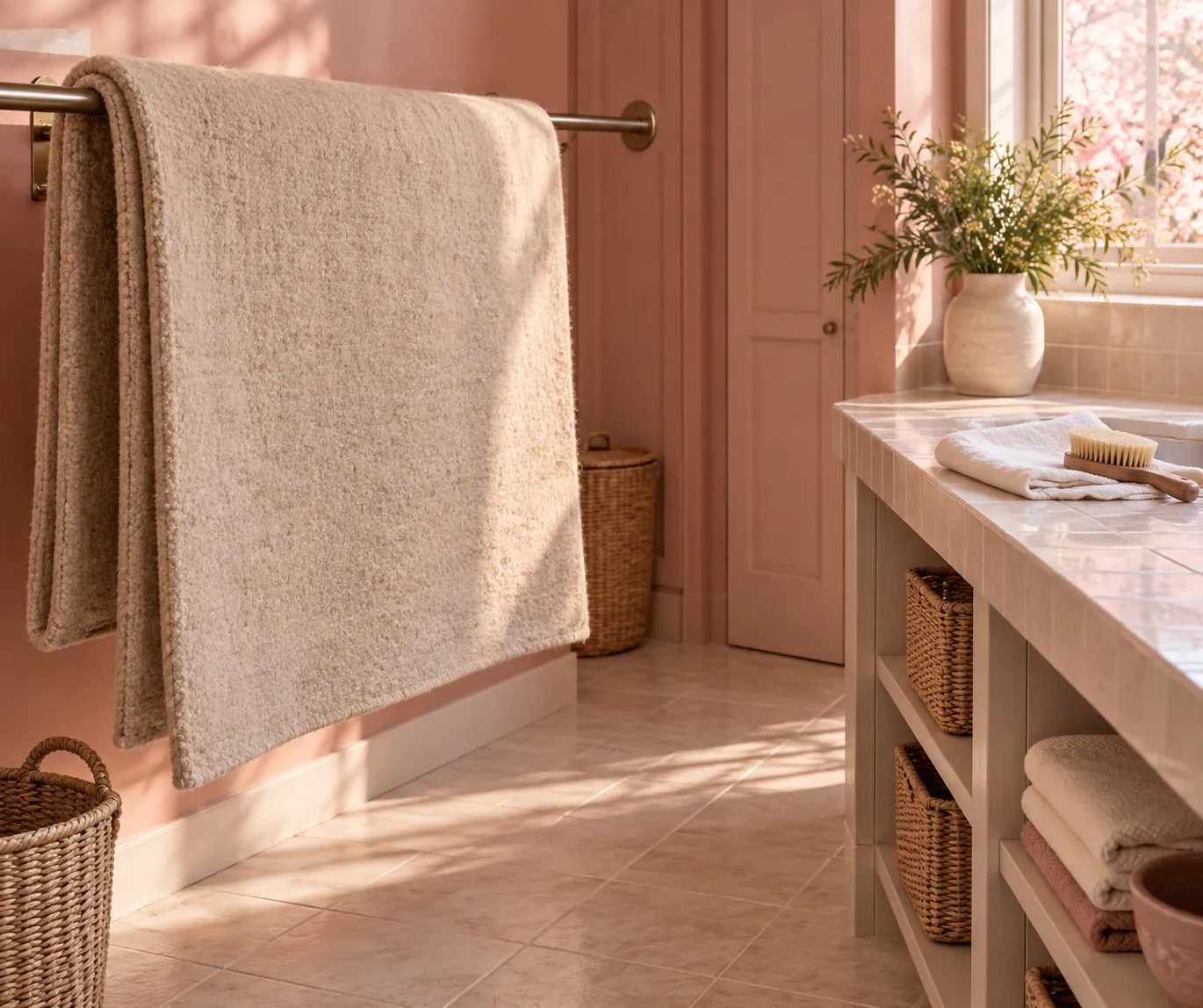 Illustrative rug airing in a utility room, not a cleaning instruction for a particular fibre