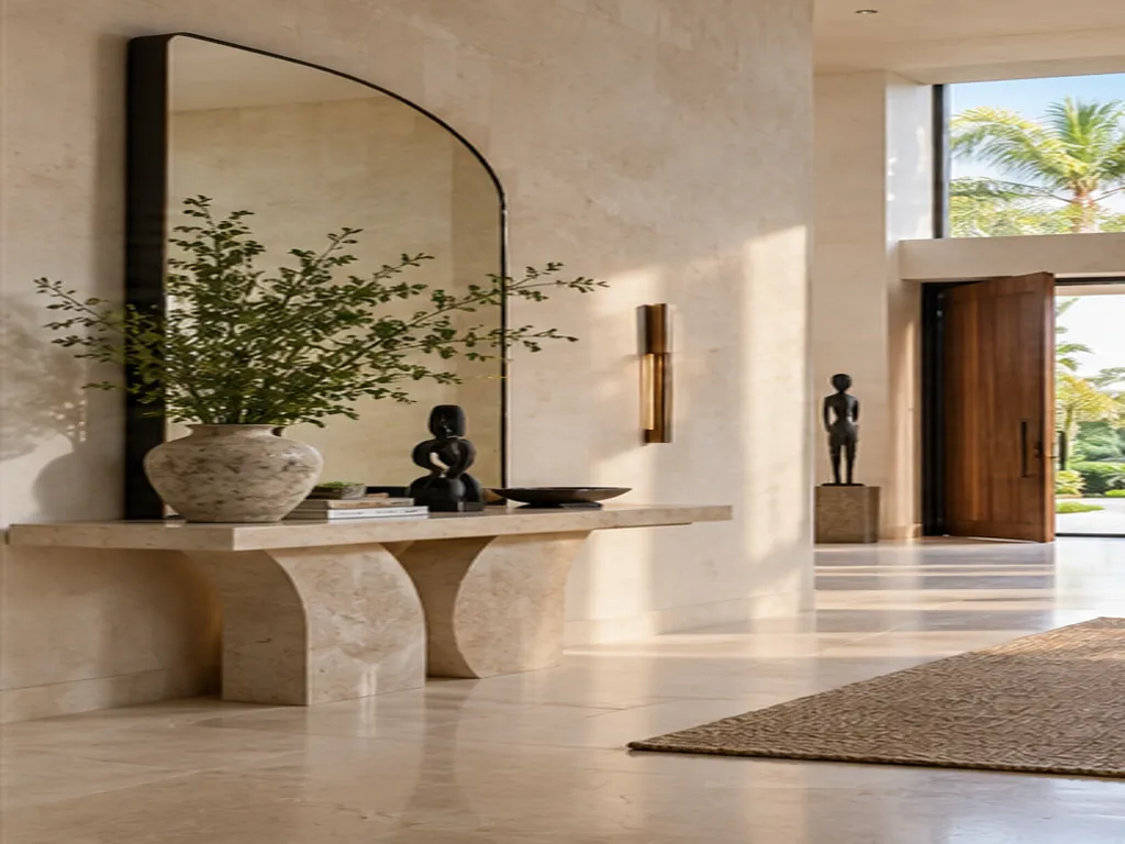Airy entrance with a sculptural console