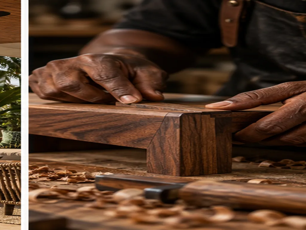 Craftsperson hand-finishing walnut joinery