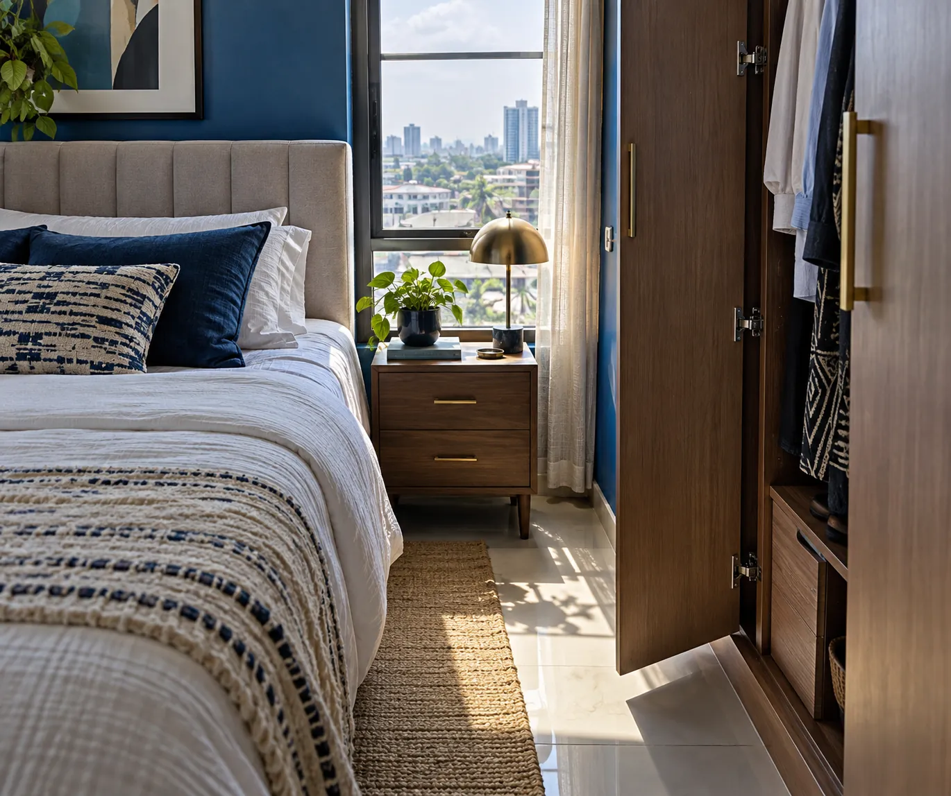 Wardrobe door opening beside a bedroom